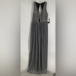 Aidan By Aidan Maddox Metallic Pleated Knit Formal Gown NWT Silver Black Size 2
